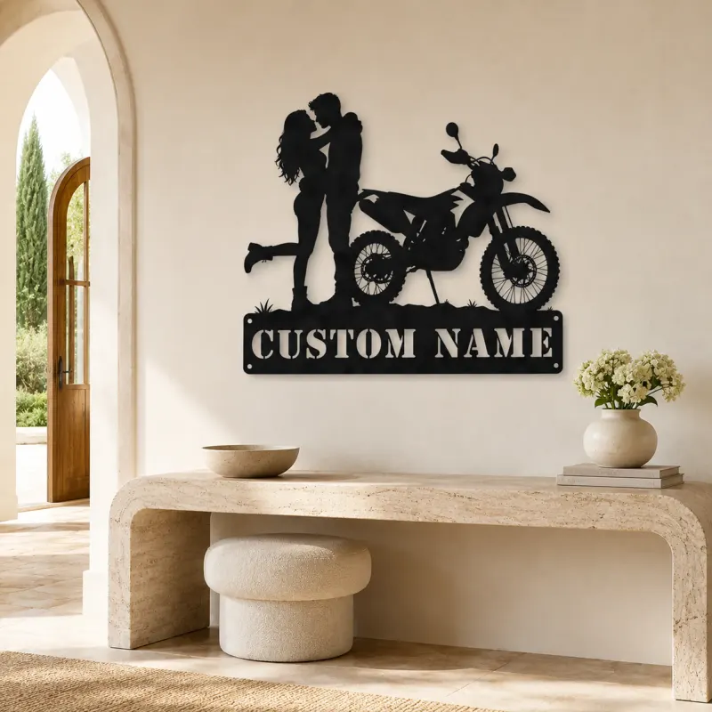 Personalized Dual Sport Motorcycle Couple Metal Wall Art - lifestyle view 3