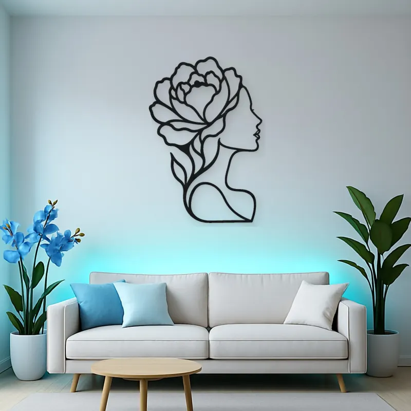 Single Profile Bloom Metal Wall Art | Minimalist Woman Line Art