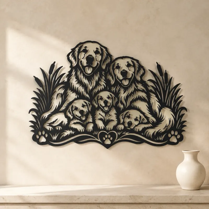Golden Retriever Family Metal Wall Art | Pet Lover Silhouette Decor - lifestyle view 3