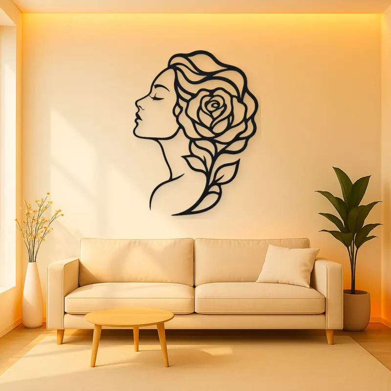 Rose Profile Muse Metal Wall Art | Minimalist Woman Line Art