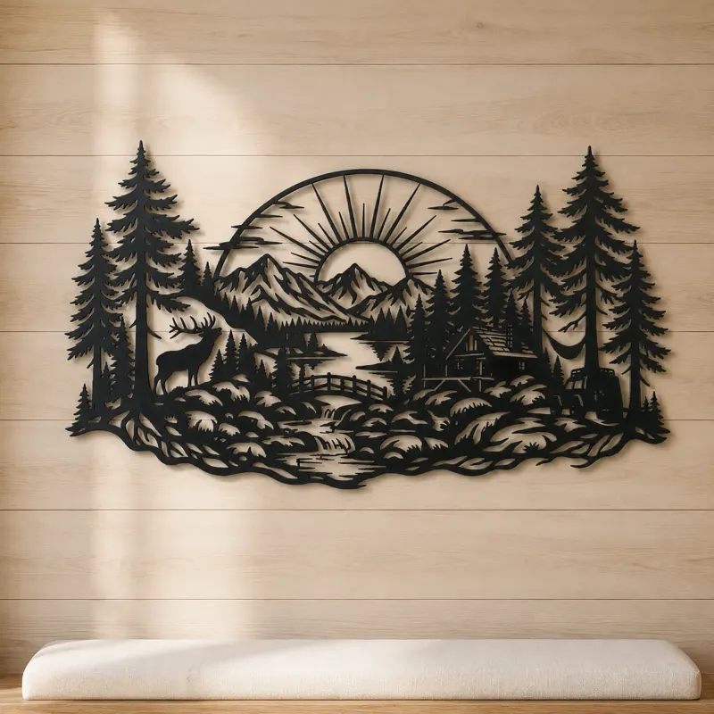 Forest Sun Arc Metal Wall Art | Nature Silhouette Decor - lifestyle view 5
