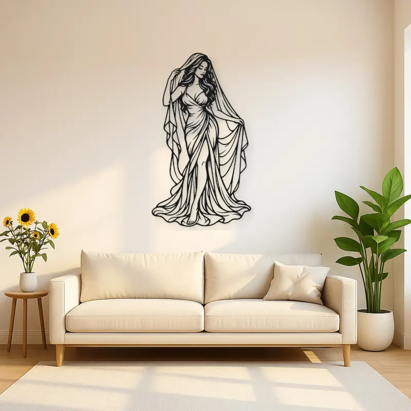 Veiled Muse Metal Wall Art | Minimalist Woman Line Art