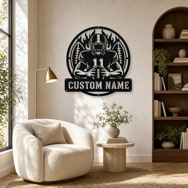Personalized Number 11 Football Player Double Ball Metal Wall Art - lifestyle view 5