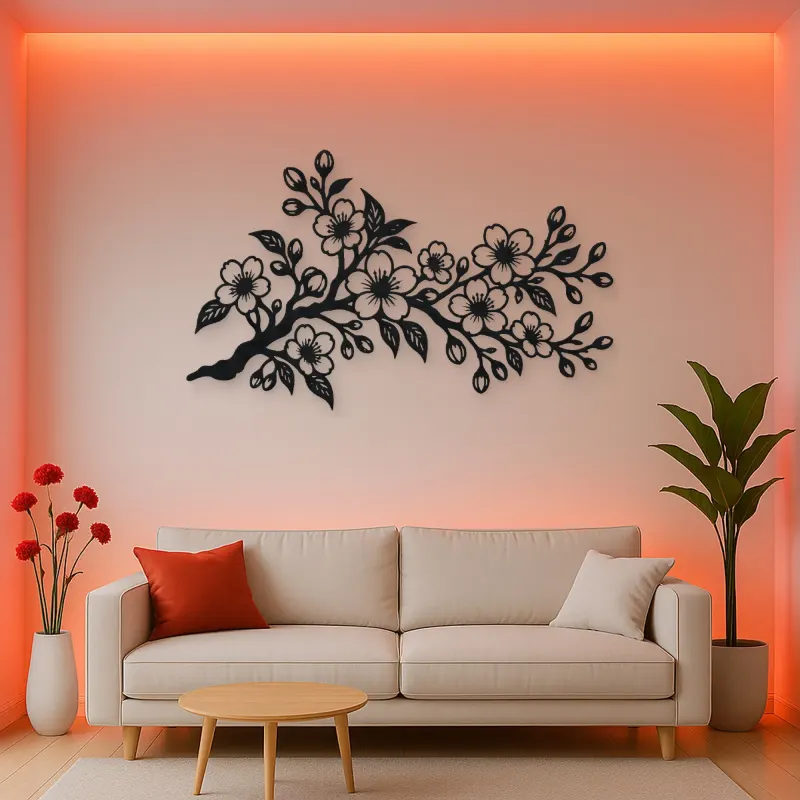 Cherry Blossom Branch Metal Wall Art | Botanical Metal Wall Decor