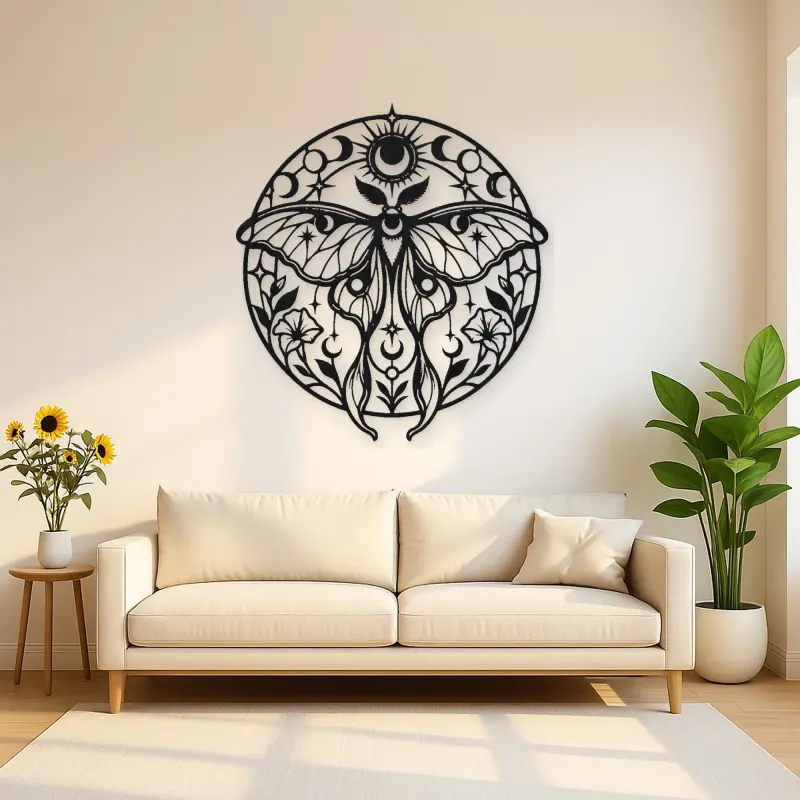 Lunar Moth Emblem Metal Wall Art | Celestial Boho Wall Decor