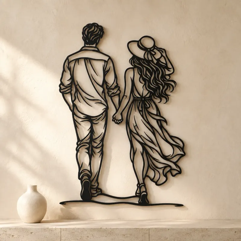 Hand in Hand Stroll Metal Wall Art | Romantic Couple Decor - lifestyle view 3
