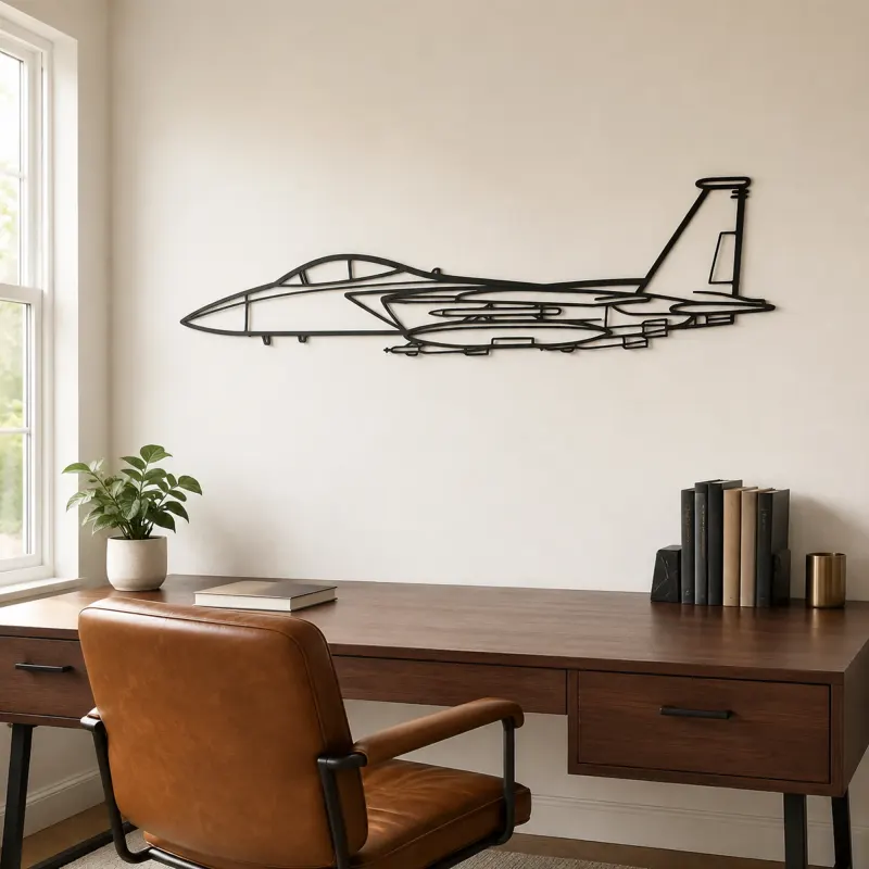 F-15 Strike Eagle Airplane Silhouette Metal Wall Art, Metal Aircraft Silhouette, Aviation Wall Decor, Aviator Decor - lifestyle view 4