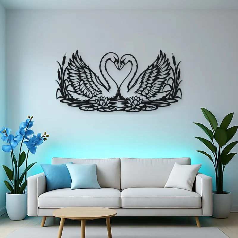 Swan Heart Pair Metal Wall Art | Wildlife Silhouette Decor