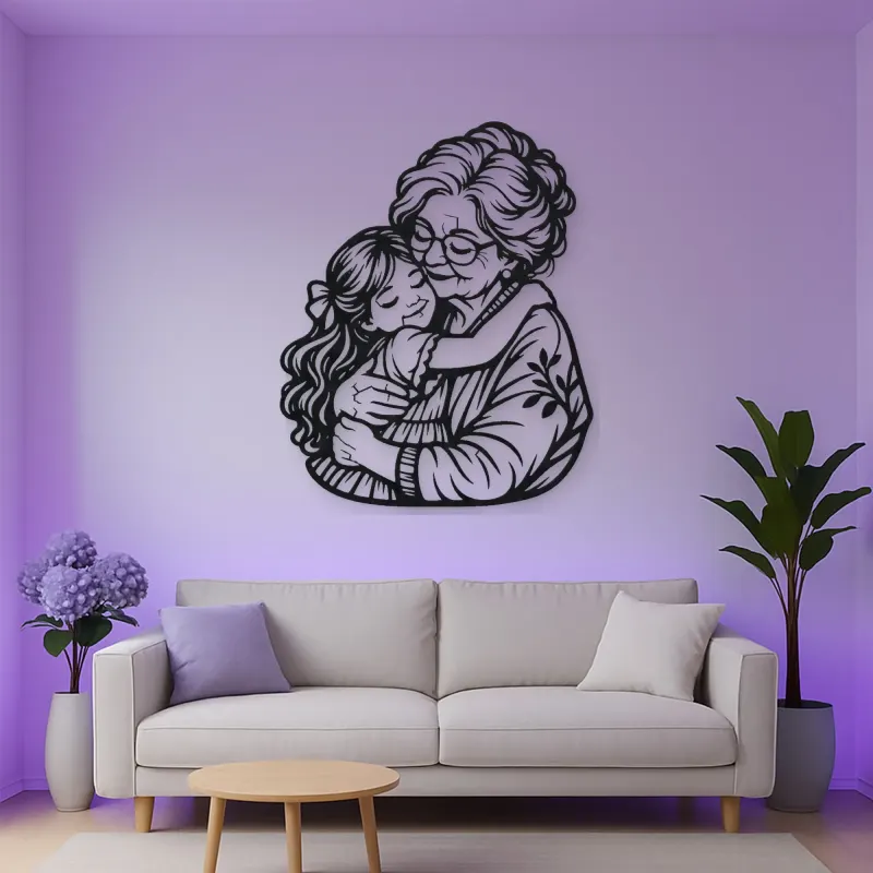 Grandmother Granddaughter Metal Wall Art | Family Silhouette Decor