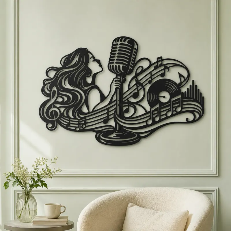 Microphone Melody Metal Wall Art | Music Room Wall Decor - lifestyle view 2