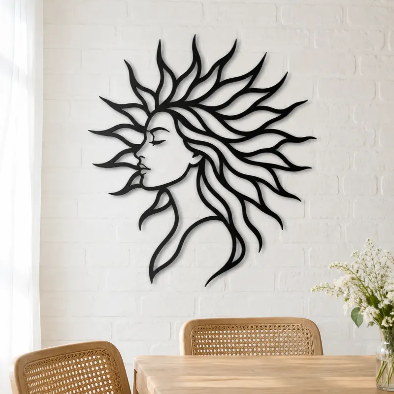 Sunray Hair Muse Metal Wall Art | Minimalist Woman Line Art - lifestyle view 4