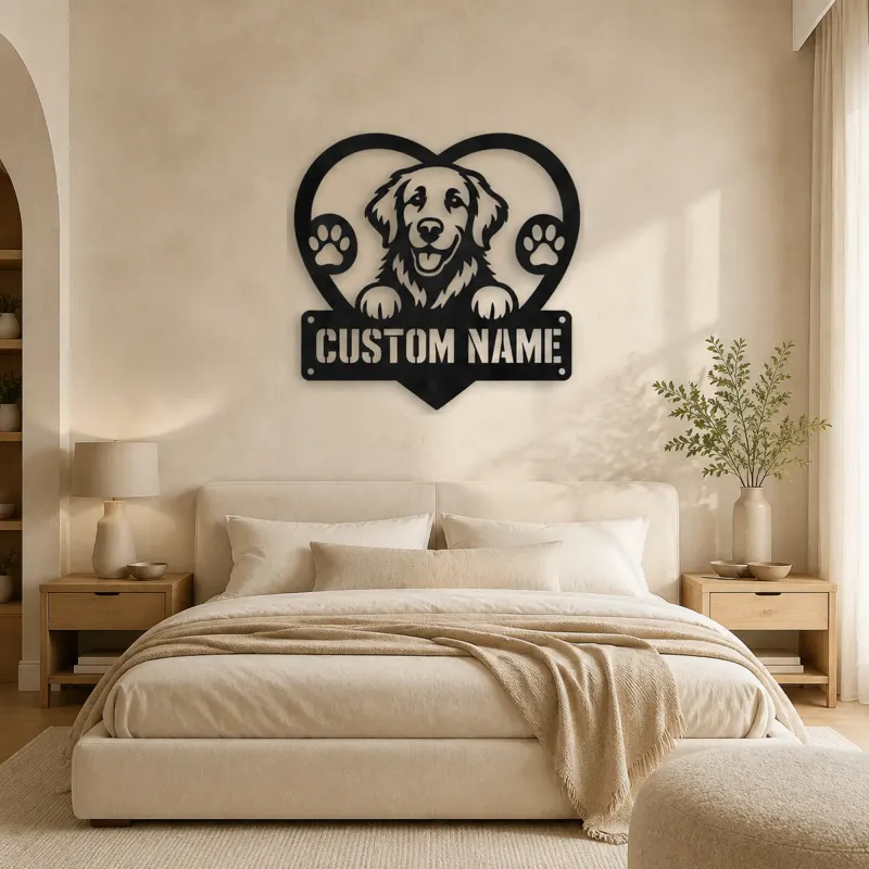 Personalized Retriever Dog Heart Metal Wall Art with Paw Prints - lifestyle view 2