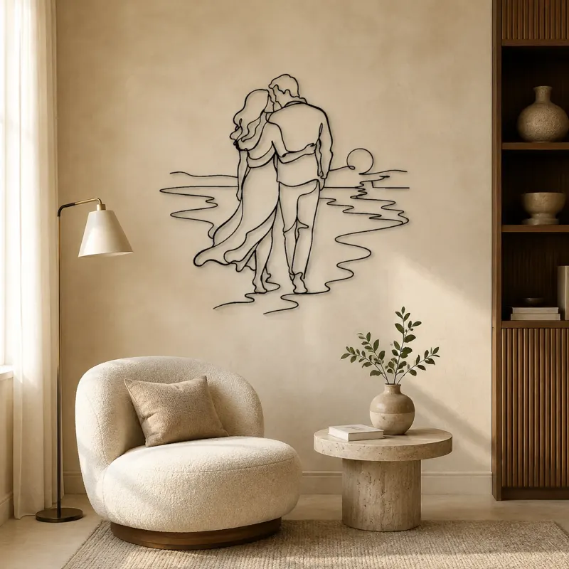 Beach Walk Pair Metal Wall Art | Romantic Couple Decor - lifestyle view 5