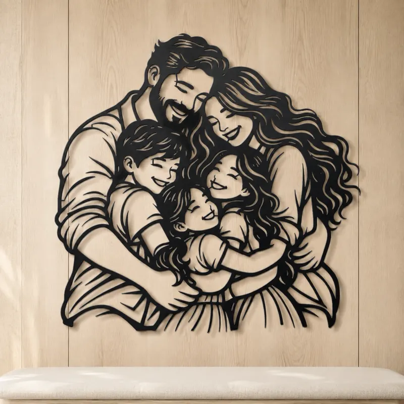 Family Group Hug Metal Wall Art | Family Silhouette Decor - lifestyle view 5