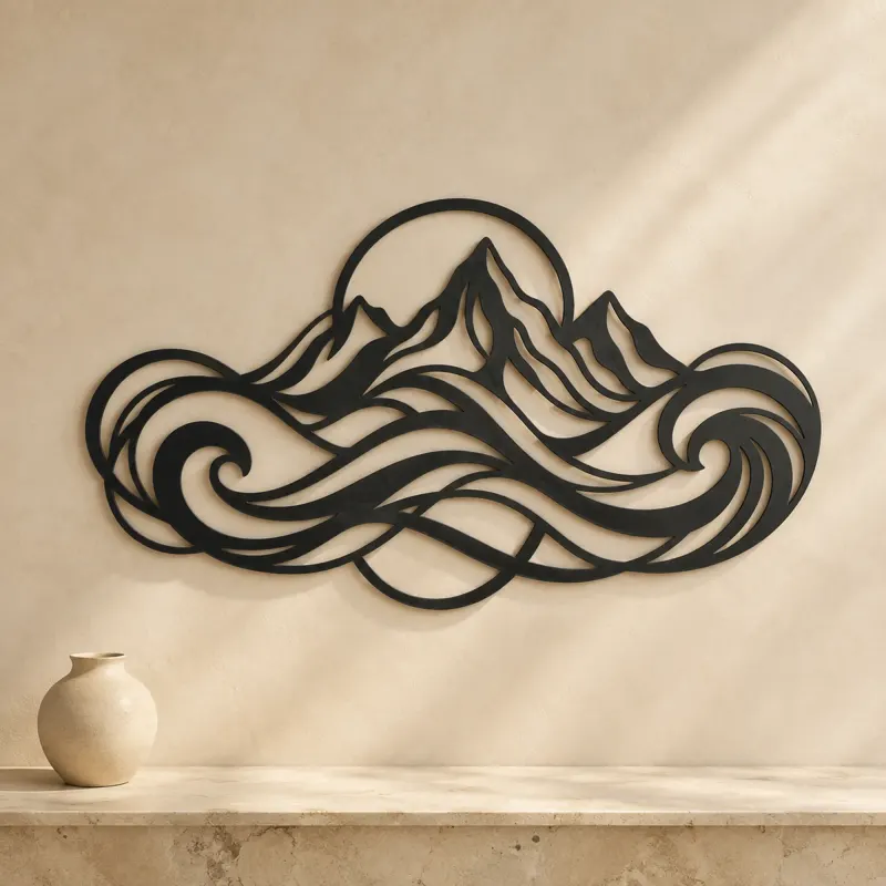 Fluid Mountain Waves Metal Wall Art | Nature Silhouette Decor - lifestyle view 3