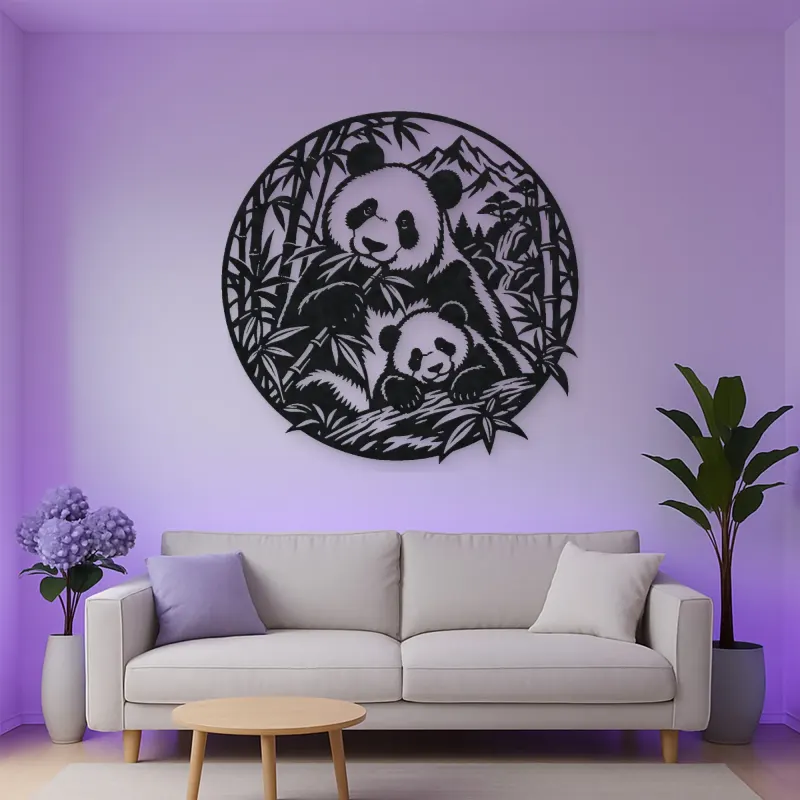 Panda Bamboo Metal Wall Art | Wildlife Silhouette Decor