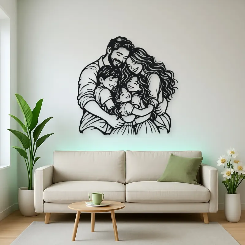 Family Group Hug Metal Wall Art | Family Silhouette Decor