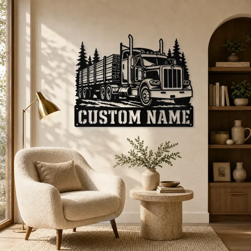 Personalized Stake Bed Semi Truck Forest Metal Wall Art - lifestyle view 5