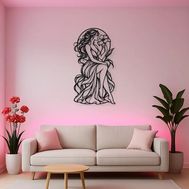 Muse with Flower Metal Wall Art | Minimalist Woman Line Art