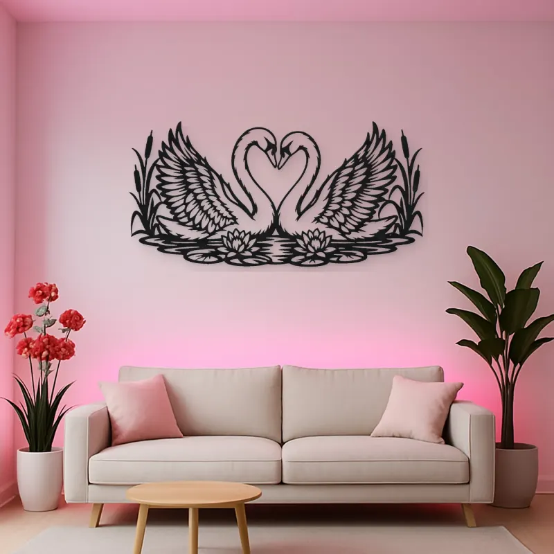 Swan Heart Pair Metal Wall Art | Wildlife Silhouette Decor