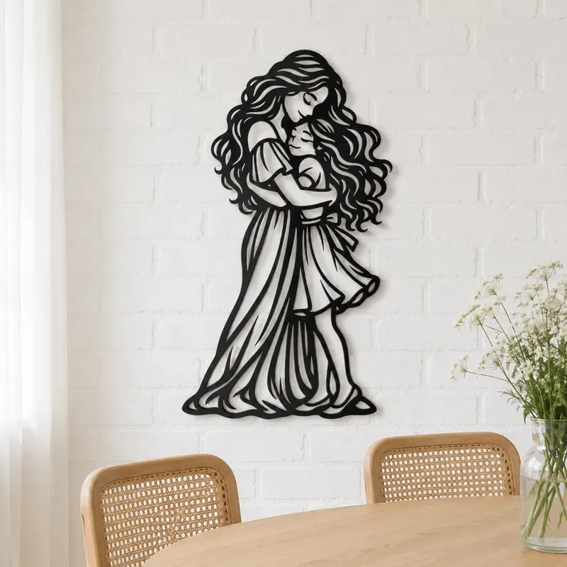 Mother Daughter Hug Metal Wall Art | Family Silhouette Decor - lifestyle view 4