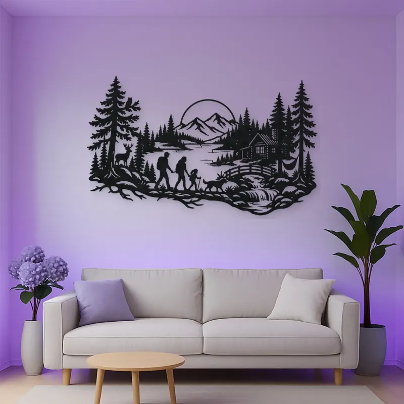 Woodland Family Walk Metal Wall Art | Family Silhouette Decor