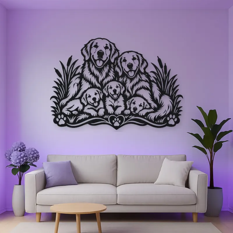 Golden Retriever Family Metal Wall Art | Pet Lover Silhouette Decor