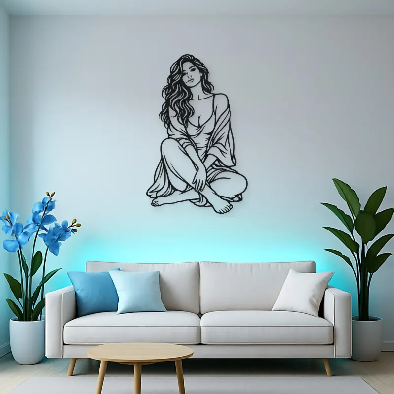 Folded Legs Muse Metal Wall Art | Minimalist Woman Line Art
