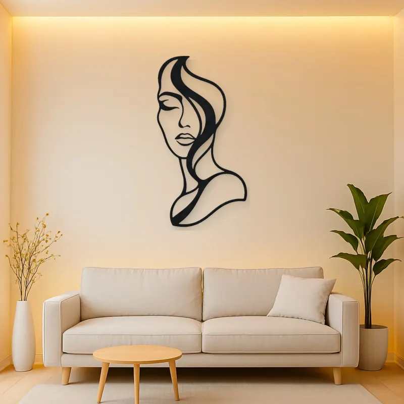 Abstract Half Face Metal Wall Art | Minimalist Woman Line Art