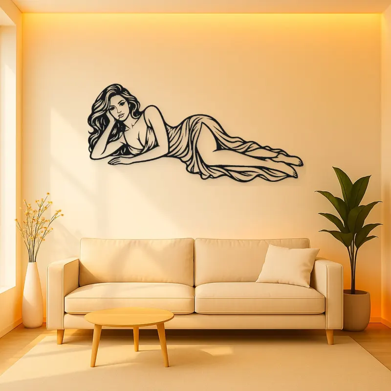 Reclining Side Line Metal Wall Art | Minimalist Woman Line Art