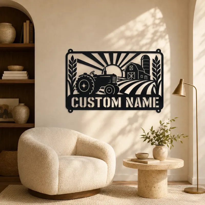 Personalized Vintage Tractor Metal Wall Art with Farm Scene - lifestyle view 5