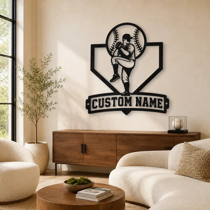 Décoration murale en métal personnalisée - Lanceur de baseball en mouvement
