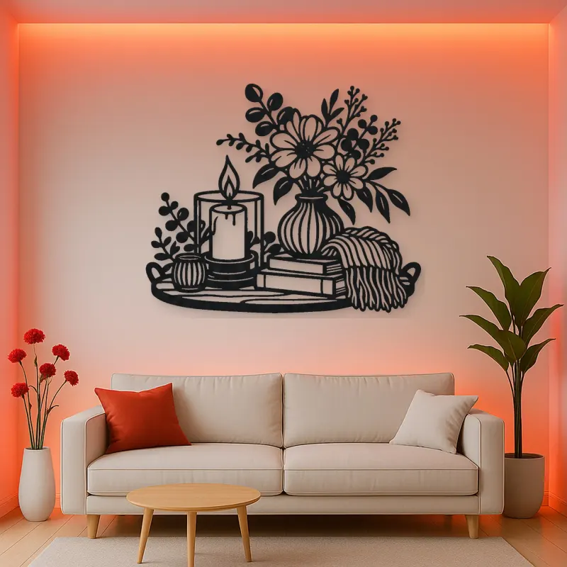 Candle and Flowers Metal Wall Art | Cozy Home Metal Decor
