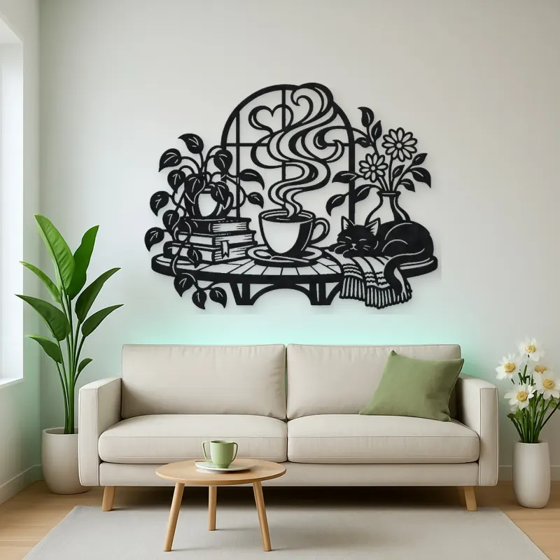 Coffee Cup Steam Flow Metal Wall Art | Cozy Home Metal Decor