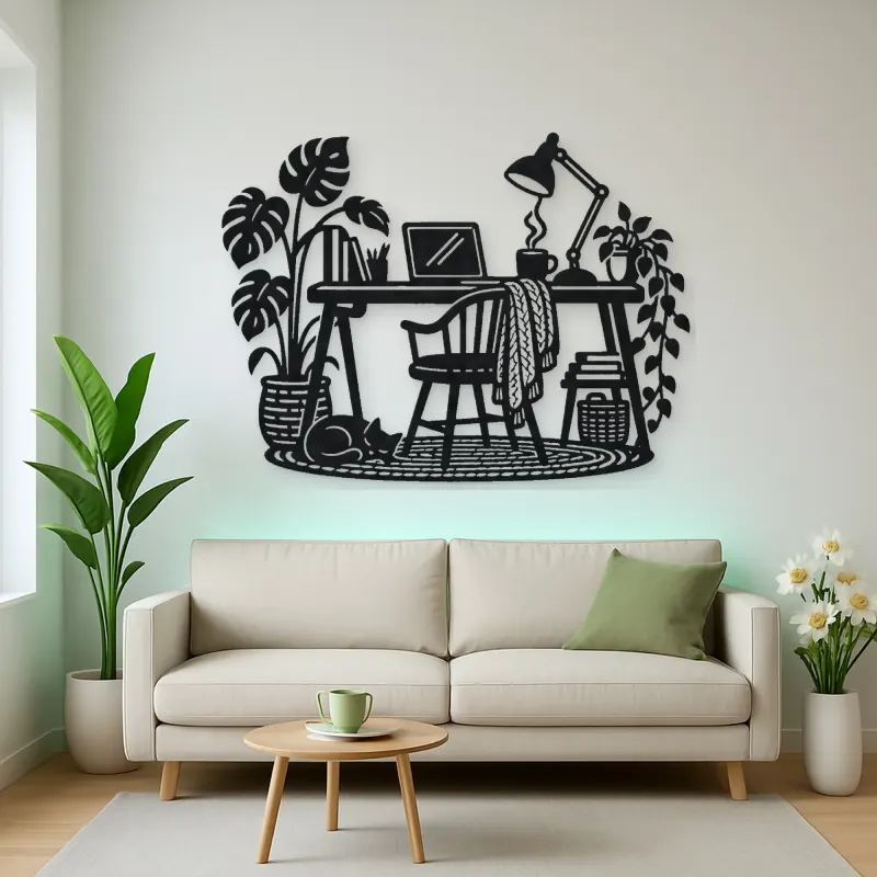 Desk and Lamp Metal Wall Art | Cozy Home Metal Decor