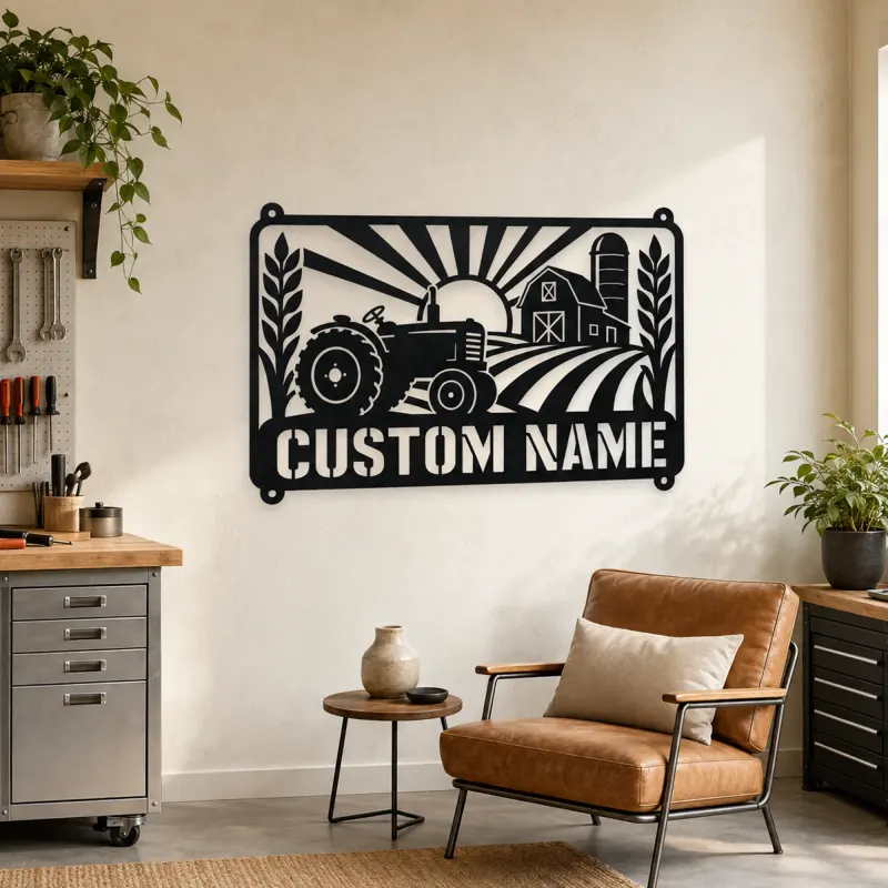 Personalized Vintage Tractor Metal Wall Art with Farm Scene - lifestyle view 4