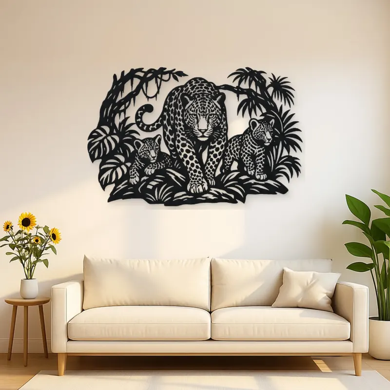 Leopard Jungle Metal Wall Art | Wildlife Silhouette Decor