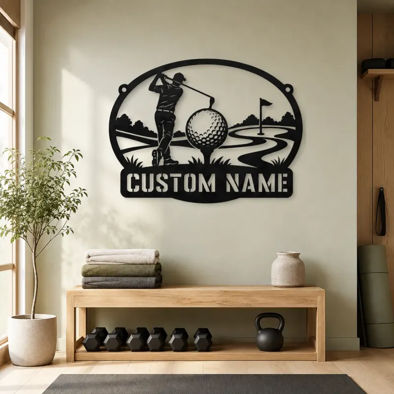 Personalized Golfer Metal Wall Art with Fairway Scene - lifestyle view 4