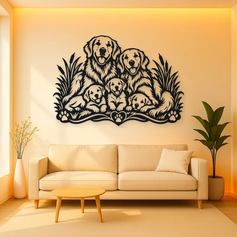 Golden Retriever Family Metal Wall Art | Pet Lover Silhouette Decor