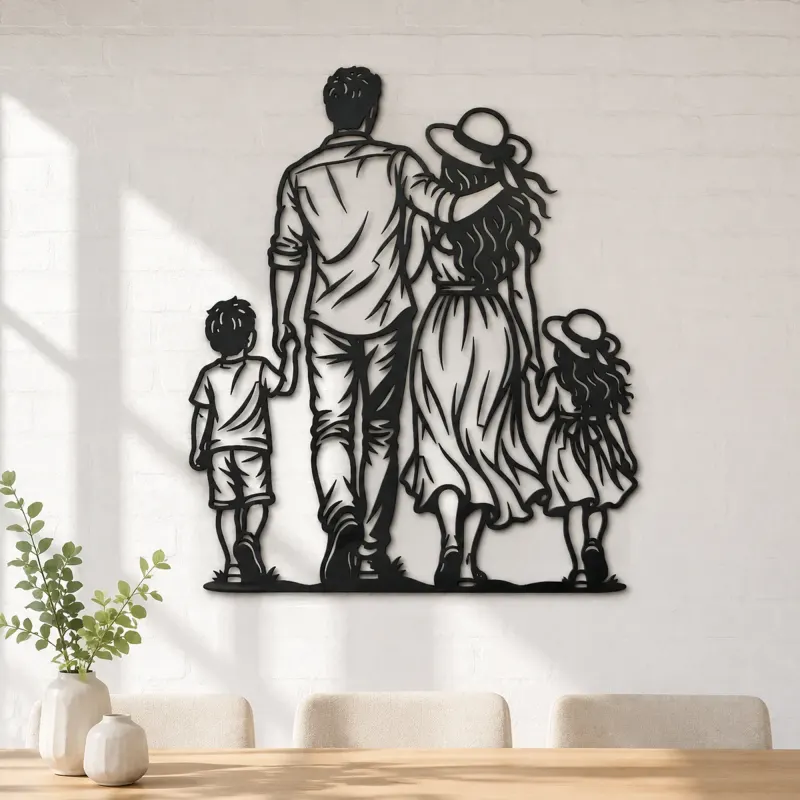 Family of Four Walk Metal Wall Art | Family Silhouette Decor - lifestyle view 4
