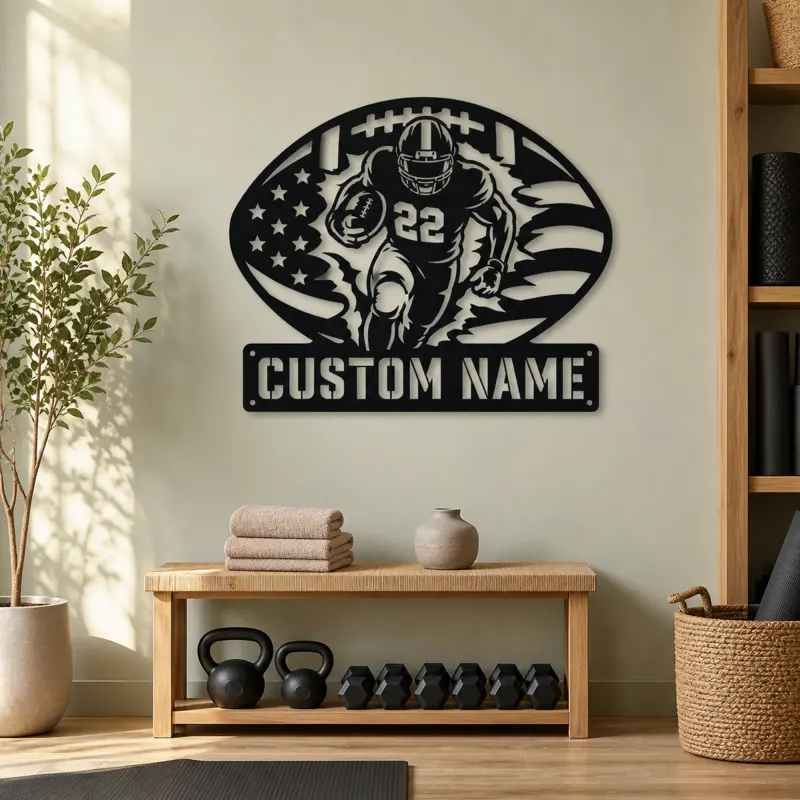 Personalized Number 22 Running Back American Flag Metal Wall Art - lifestyle view 4