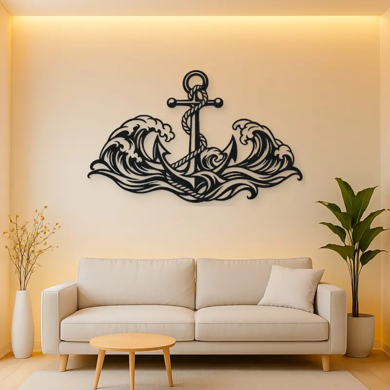 Anchor and Waves Metal Wall Art | Coastal and Nautical Wall Decor