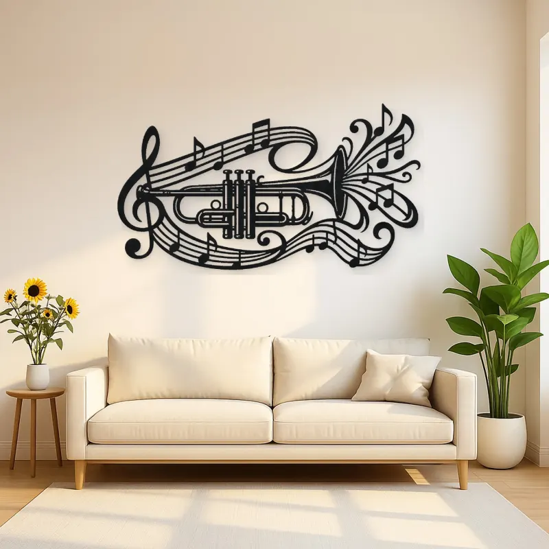 Trumpet Sound Ribbon Metal Wall Art | Music Room Wall Decor