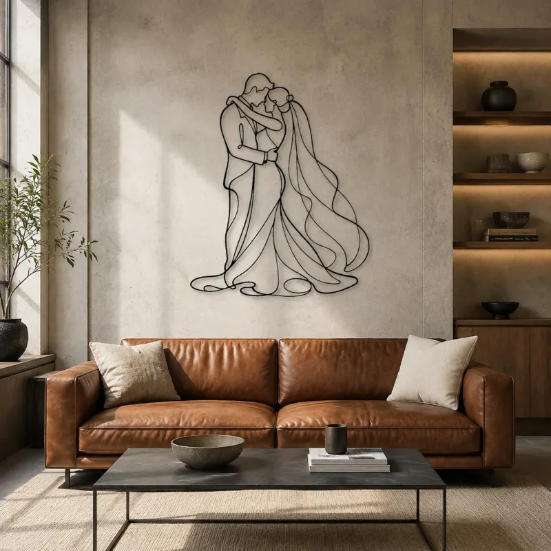 Wedding Veil Embrace Metal Wall Art | Romantic Couple Decor - lifestyle view 2