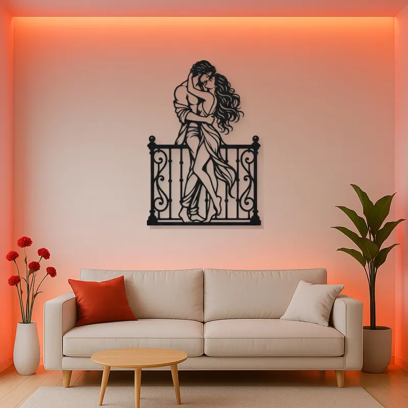 Balcony Embrace Metal Wall Art | Romantic Couple Decor