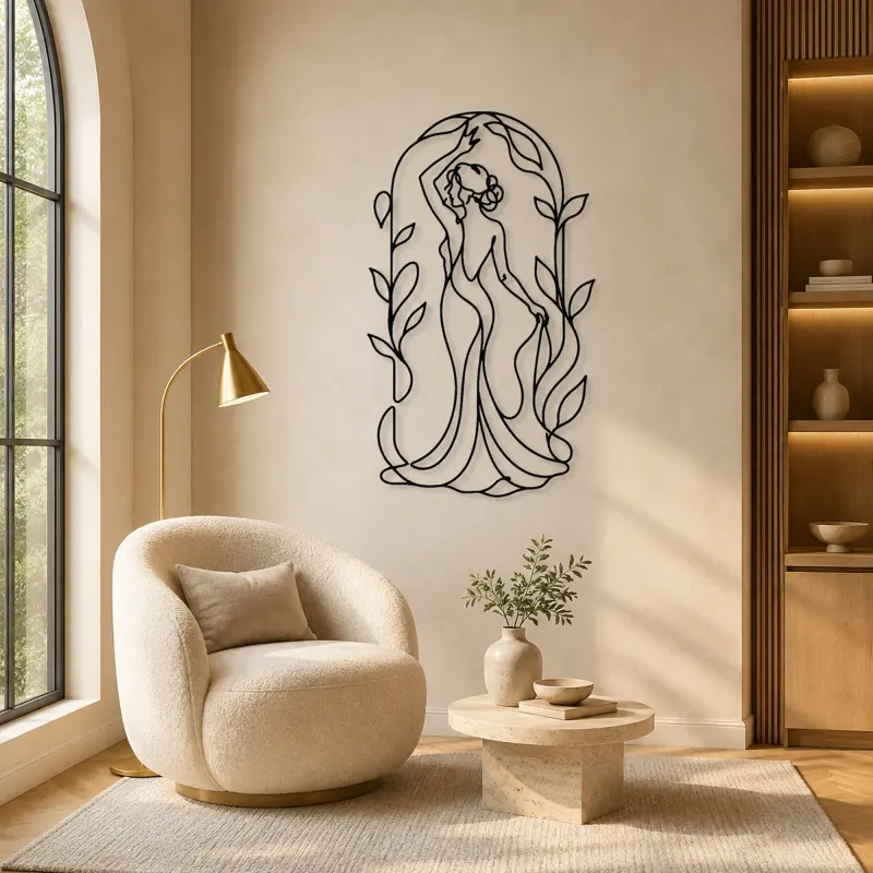 Woman in Botanical Arch Metal Wall Art | Botanical Woman Wall Decor - lifestyle view 5