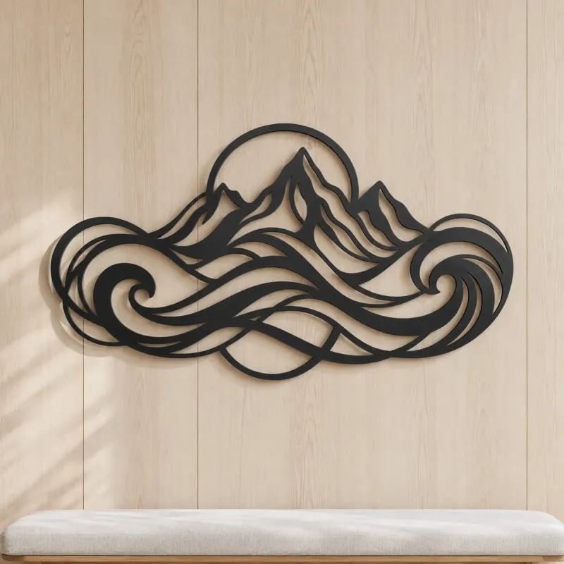 Fluid Mountain Waves Metal Wall Art | Nature Silhouette Decor - lifestyle view 5
