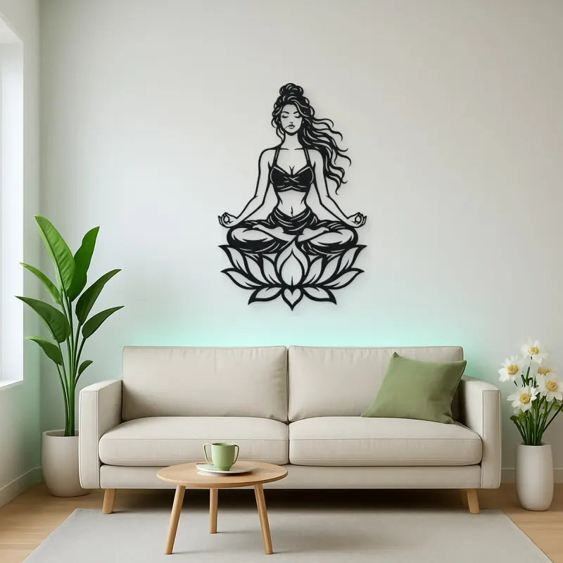 Meditation with Lotus Metal Wall Art | Movement Silhouette Decor