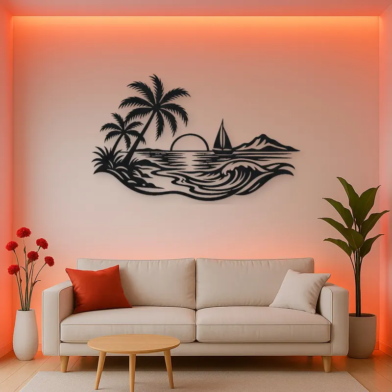 Beach Palm Horizon Metal Wall Art | Coastal and Nautical Wall Decor