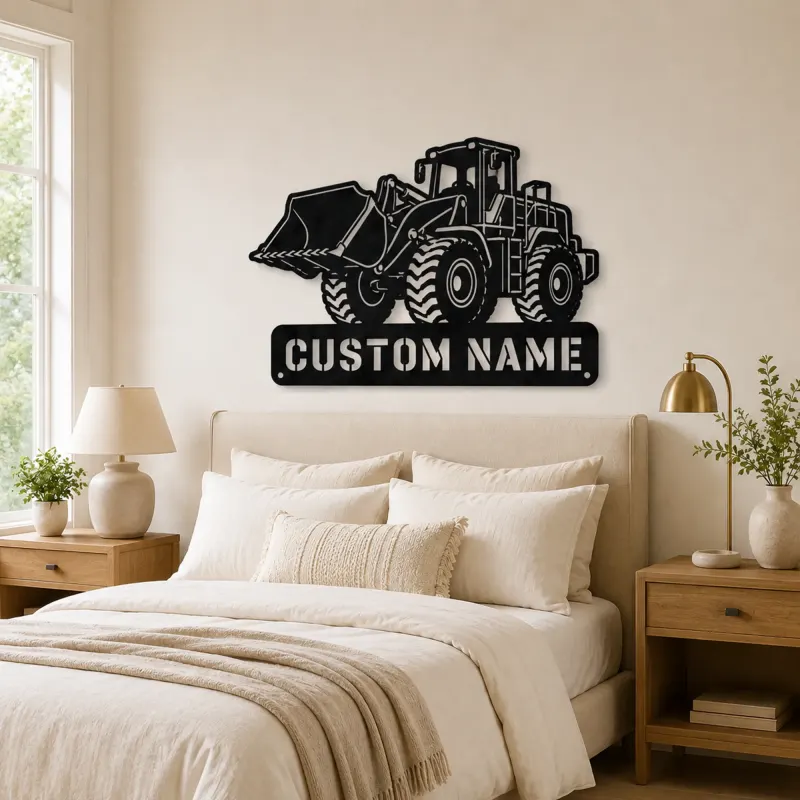 Personalized Heavy Wheel Loader Raised Bucket Metal Wall Art - lifestyle view 2